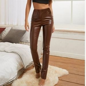 Split skinny leather pants